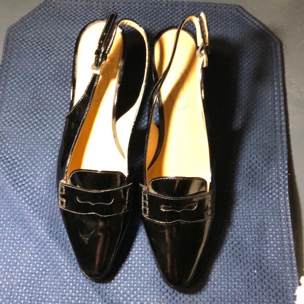 Talbots black patent leather sling back shoe